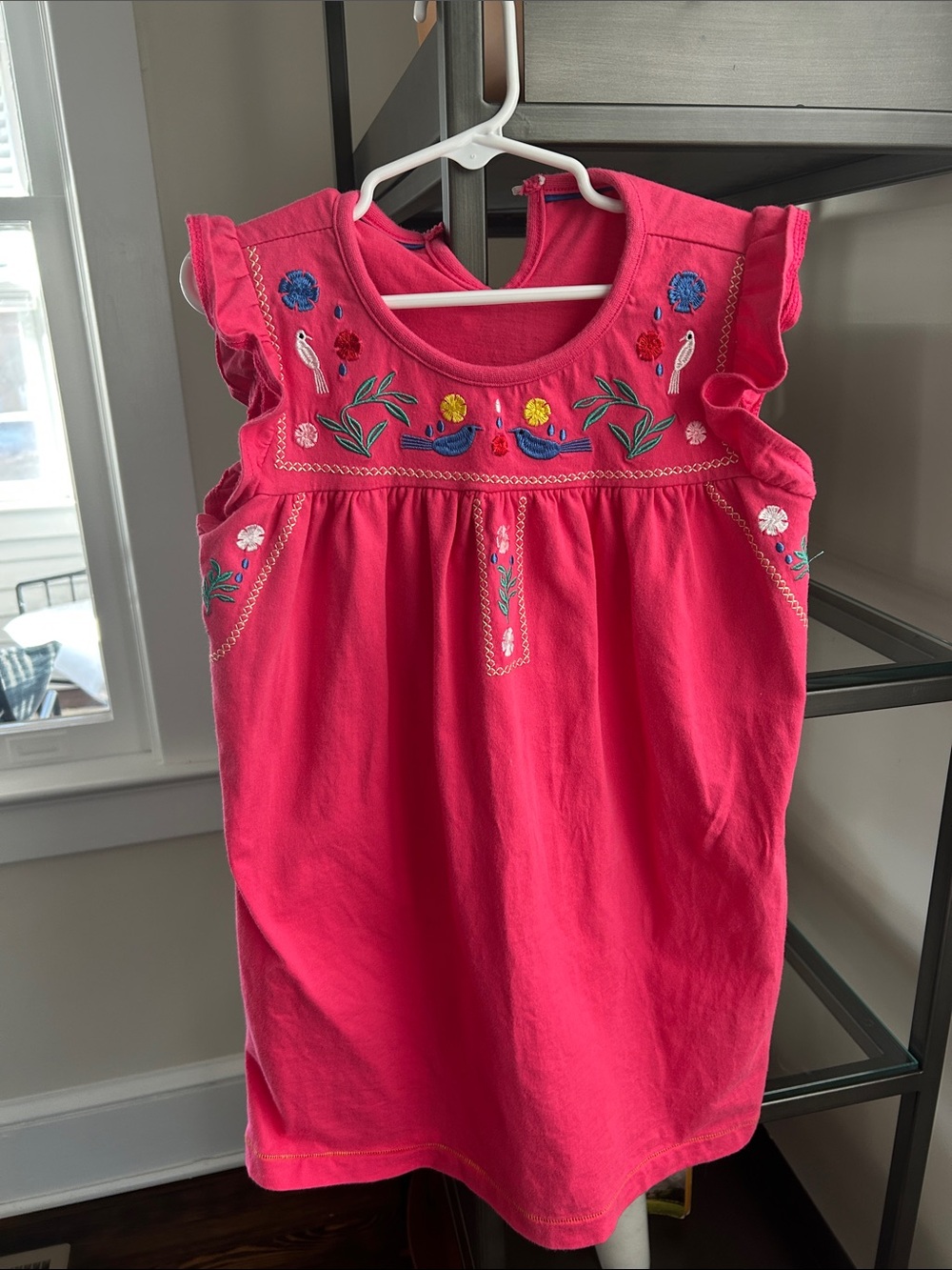 Mini Boden Girls' Pink Embroidered Flutter Sleeve Dress